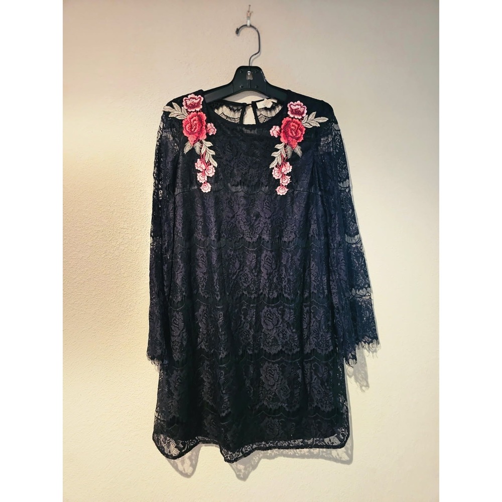 Women 's Ladies Long Sleeve Lace Dress Size Medium Stretch - Picture 2 of 5